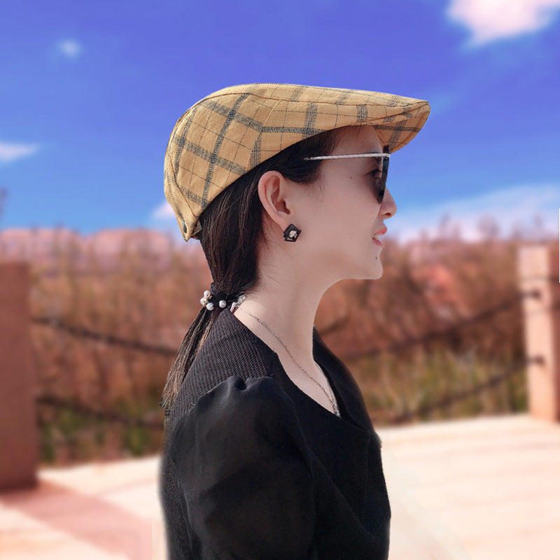 Peaked Plaid Beret Sun Hat