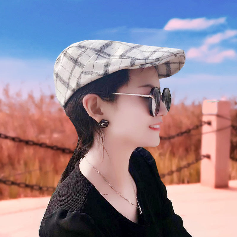 Peaked Plaid Beret Sun Hat